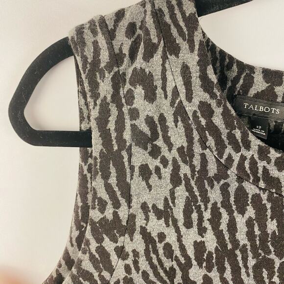Talbots Animal Print Gray and Black Scoop Neck Sheath Career Dress Size 12 - Picture 5 of 8